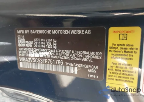 2015 BMW 428I из США, поврежденный, VIN WBA3V5C53FP751786